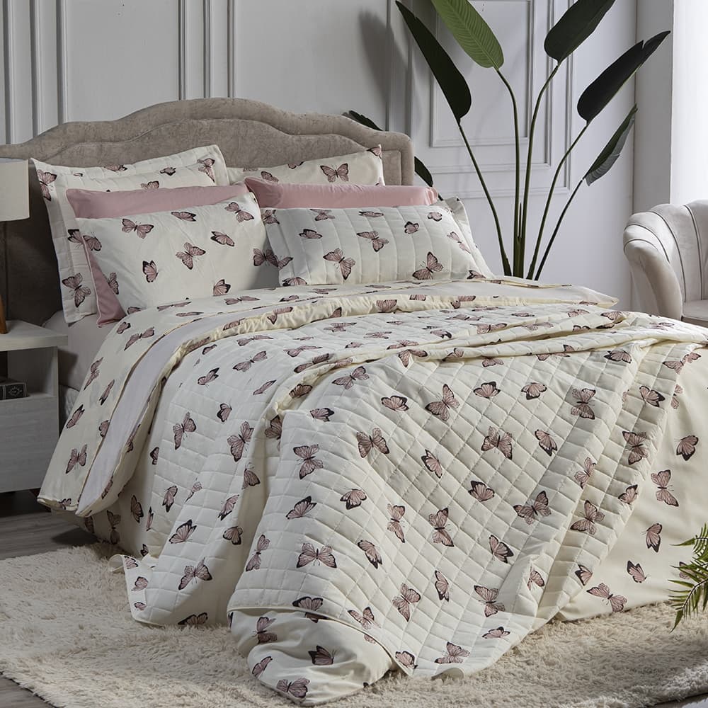Kit Cobre Leito Colcha Casal Padrão 3 peças Cama Posta Decorada Estampada