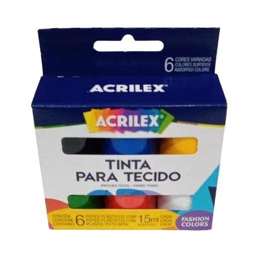 Tinta para Tecido Acrílex 15ml- Caixa com 06 Unidades