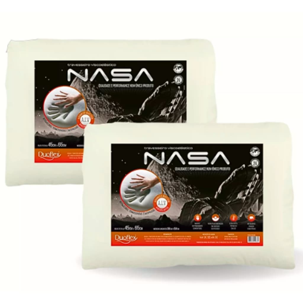 Kit Com 2 Travesseiro Nasa-x 10cm Viscoelástico - Duoflex NS 3202