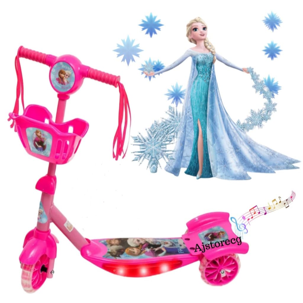 Patinete Infantil do Gelo Rosa Menina  Ajustável 3 Rodas Com Cesta Música Luzes  Pronta Entrega no Brasil
