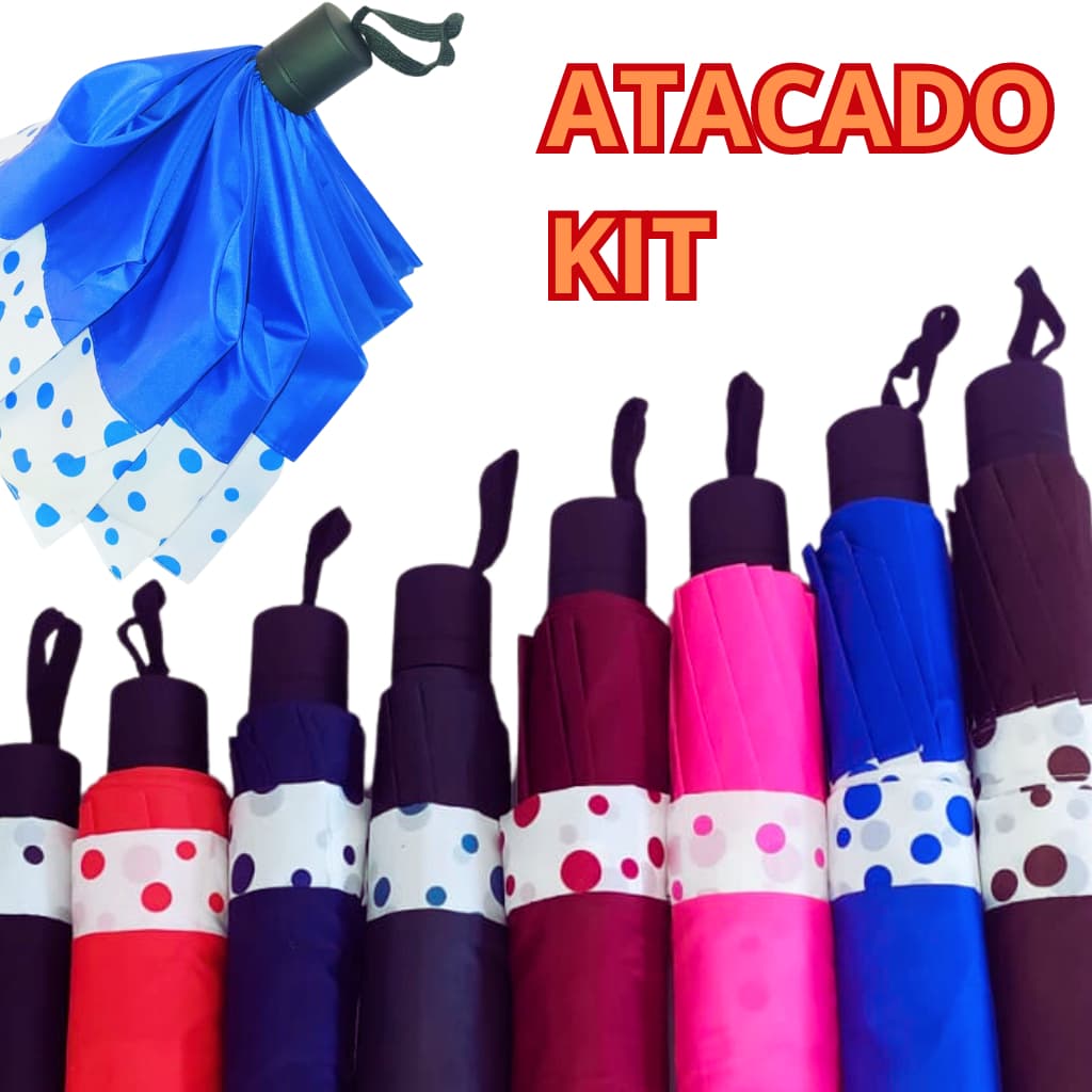 KIT 5 Guarda Chuva Sombrinha Grande Reforçado de bolsa Feminino Masculino 10 varetas com Bolinhas Poa