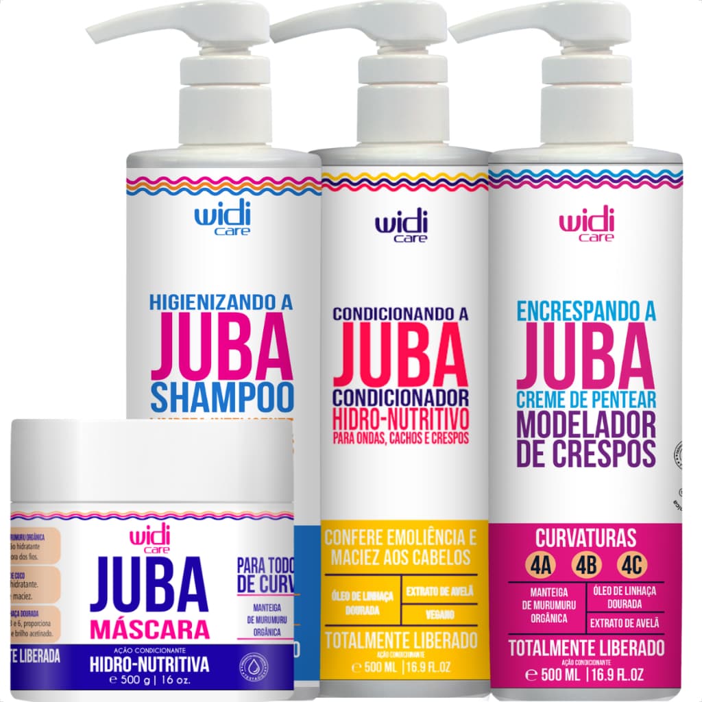 Kit Juba Shampoo, Condicionador, Encrespando Creme de Pentear e Mascara  Nutritiva Widi care