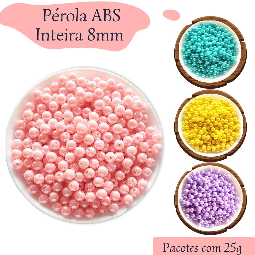 Pérola 8mm ABS Inteira Com Furo - 100 Unidades