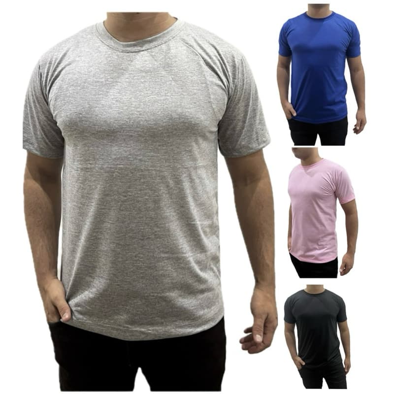 Kit 4 Camisetas Malha Fria Básica Manga Curta Masculina Poliéster