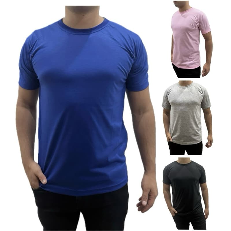 Kit 4 Camisetas poliéster básica manga curta masculina variadas