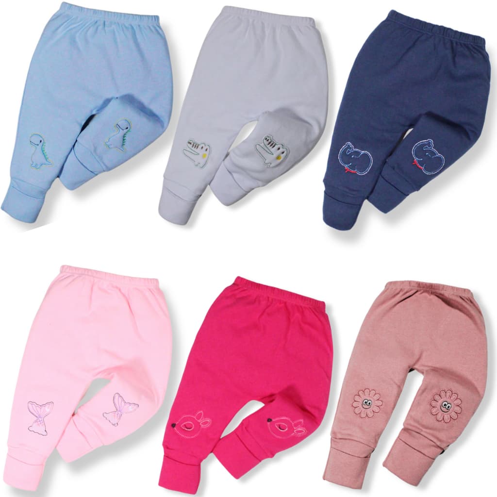 Kit 3 Pçs Calça Mijão Algodão Bordado Vira Pé Menino/ Menina