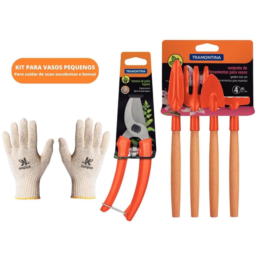 Kit 5 peças Mini Jardinagem para Manutenção do Seu Jardim Tramontina Com Luva