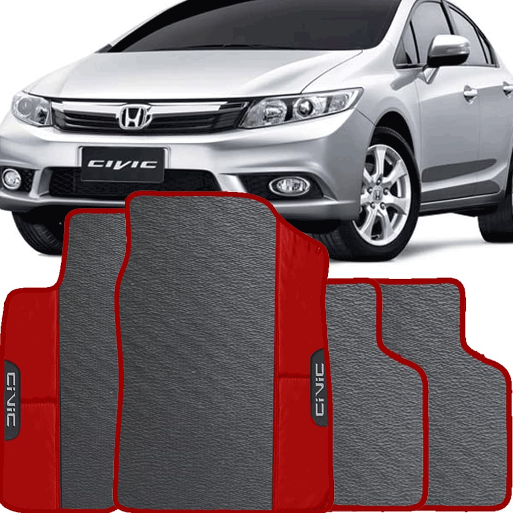 LINDO JOGO TAPETE 4 PEÇAS AUTOMOTIVO  VERMELHO  CIVIC 2011 A 2015 EMBORRACAHDO PERSONALIZADO