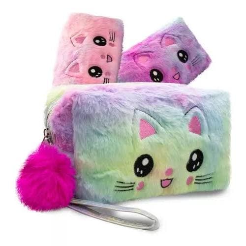 Estojo de Pelúcia de Gatinho Grande Kawaii para 100 canetas