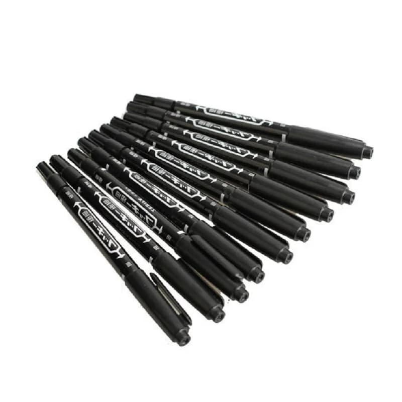 10 pcs Ponta Dupla Caneta Marcadora Permanente Ponto Fino Tinta Fina A Prova D'água Crude Nib Preto 0,5mm-2mm Cor