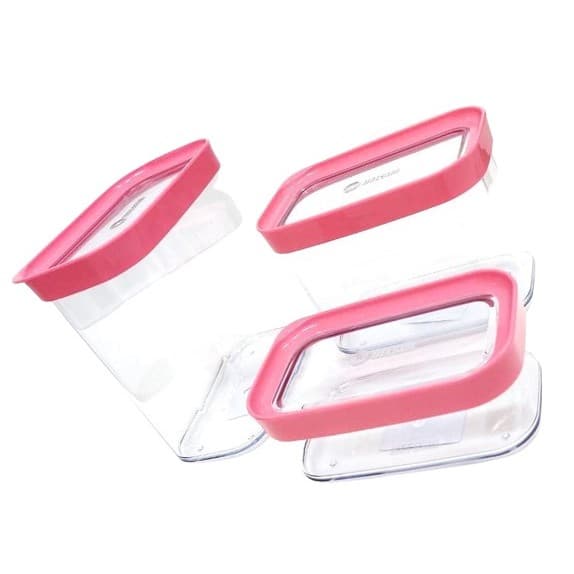 Conjunto de Potes Herméticos 3pçs. Com Tampa Rosa 450ml/1000ml/1500ml Helsim Empilhavel