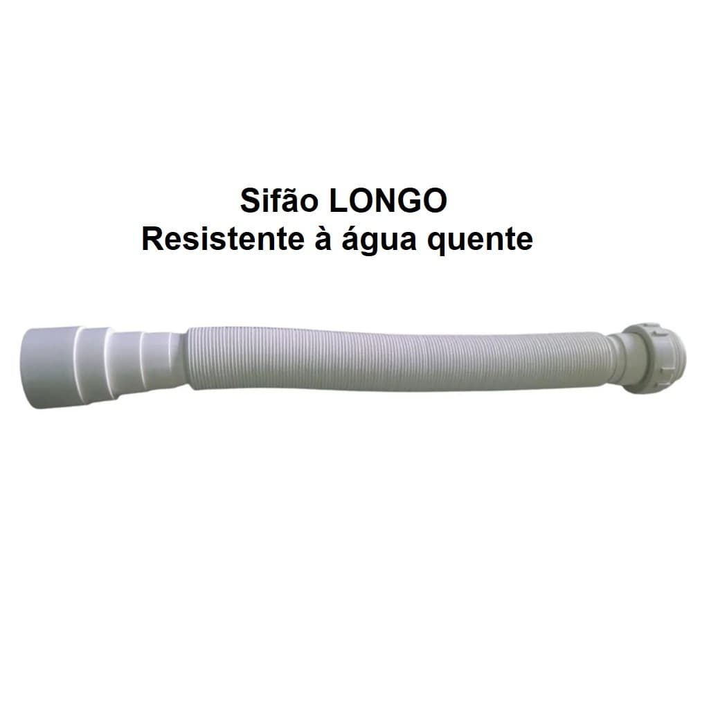 Sifão LONGO Sanfonado 4 em 1 Delflex *Resistente à água quente* - p/pia/lavatório/tanque -ABS Branco