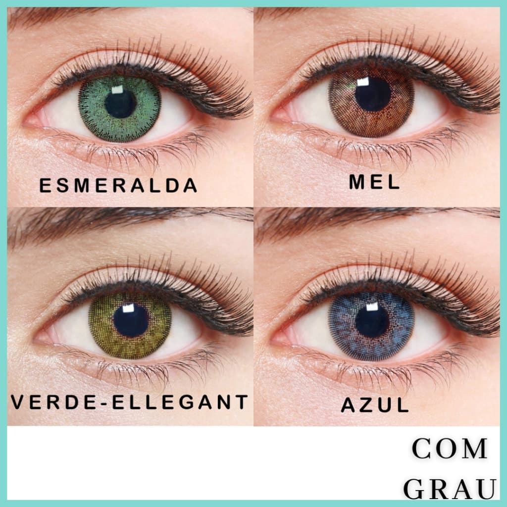 Lente de Contato Colorida Natural Vision Anual Com Grau Miopia 2 Lentes (1 Par) + Estojo 19 Cores