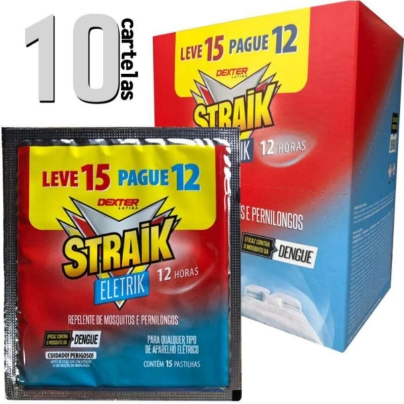 Refil Straik 10 Cartelas – 150 Pastilhas – Ação Contra Mosquito da Dengue – Alta Proteção