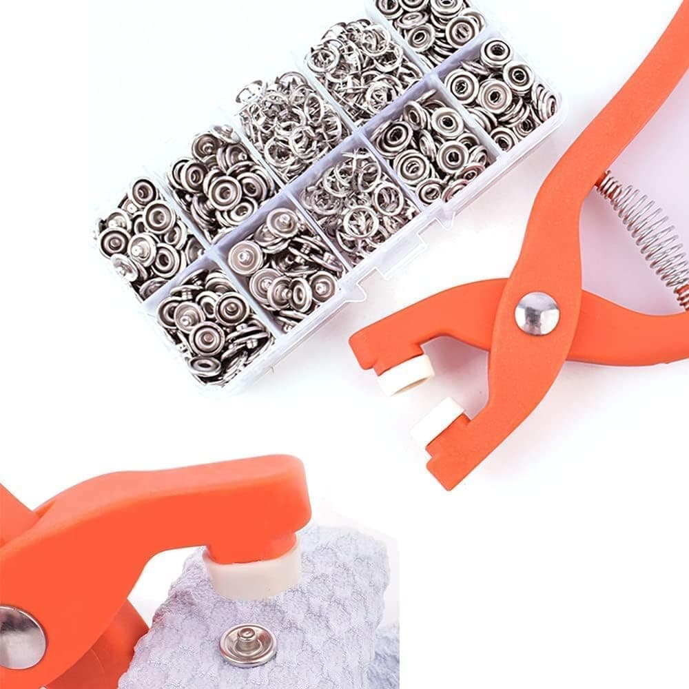 Metal Button Kit Leaf Button Cover Tool Claw Button Cover Five Claw Button Set Clamp Pliers Concealed Accessory Buckle (200 Metal Buttons + um alicate + uma caixa de armazenamento gratuita)