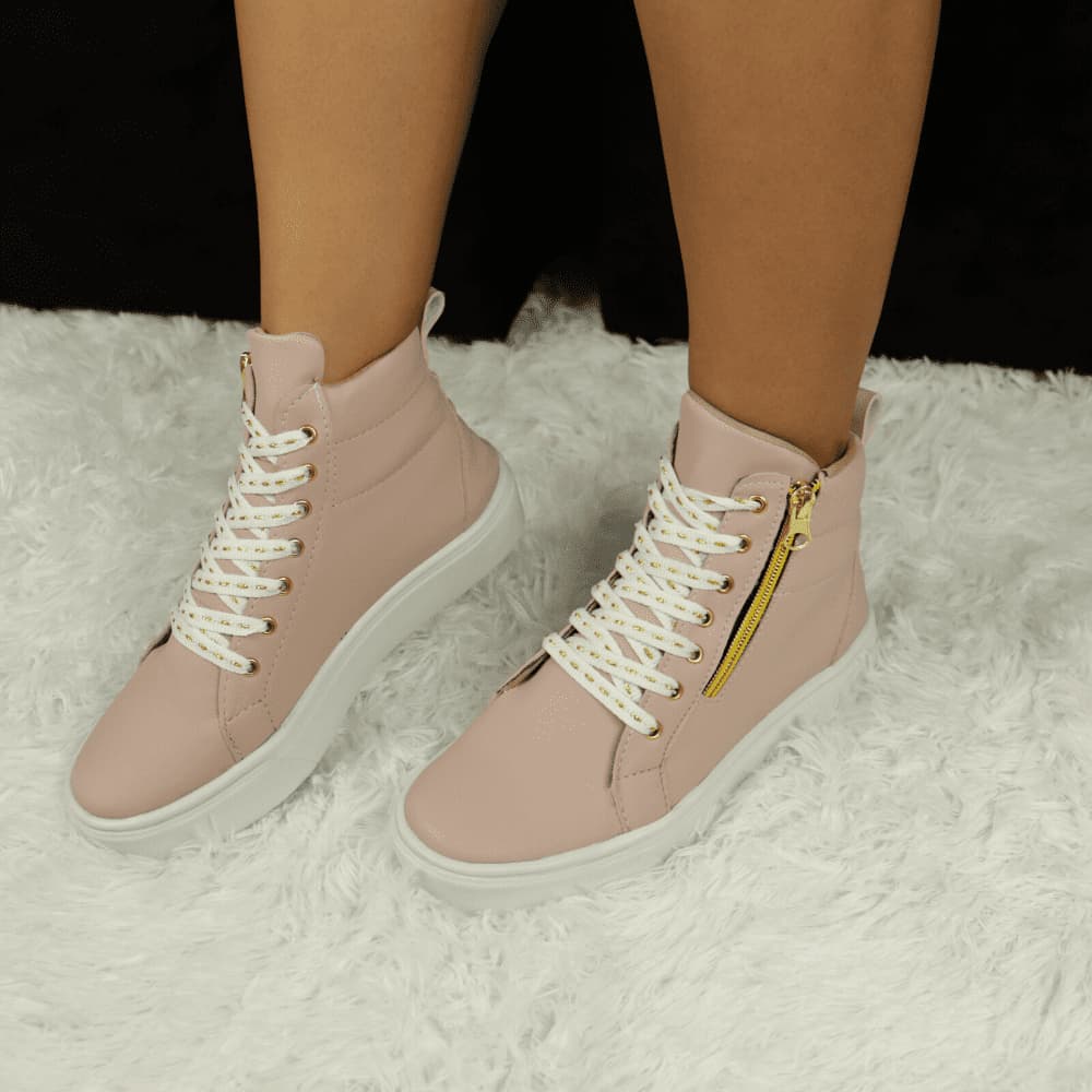Sneaker Botinha Feminino Cano Médio  Com Ziper Lateral Estiloso E Confortavel