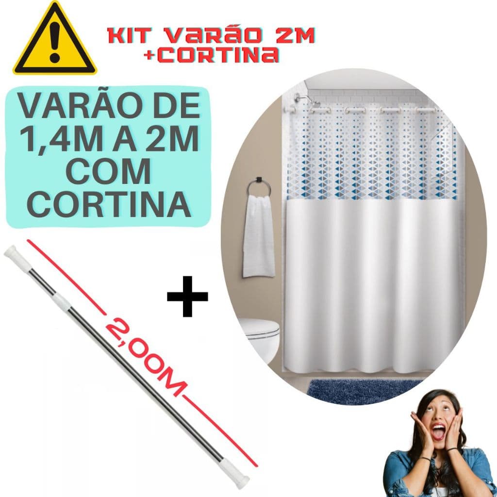 Kit Varão Extensível 1,10 a 2M Para Box Com Cortina de Banheiro
