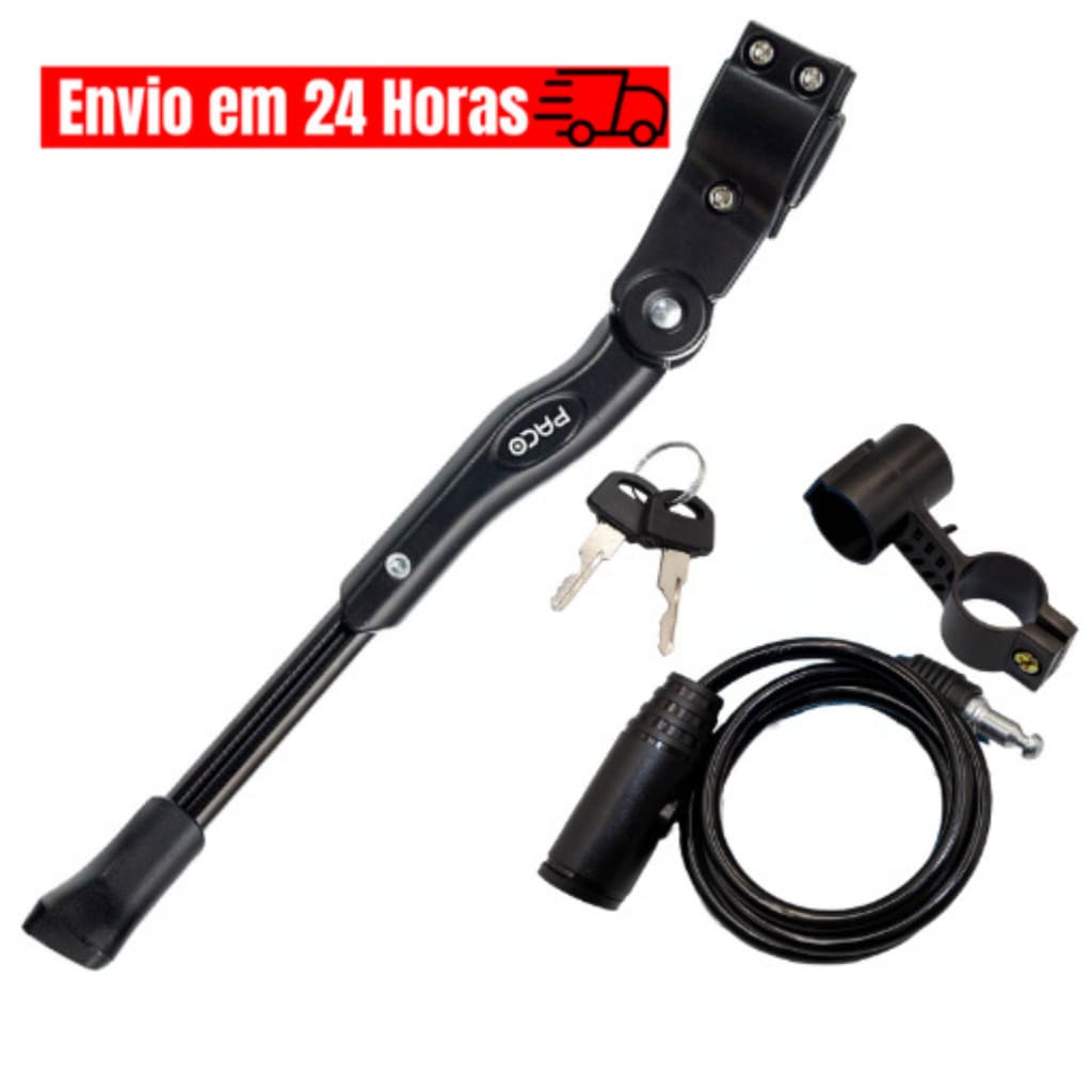 Pezinho Descanso Lateral Com Regulagem Bike 26/29 Aluminio Cadeado Bicicleta Bike 1 Metro x 6mm Anti Furto