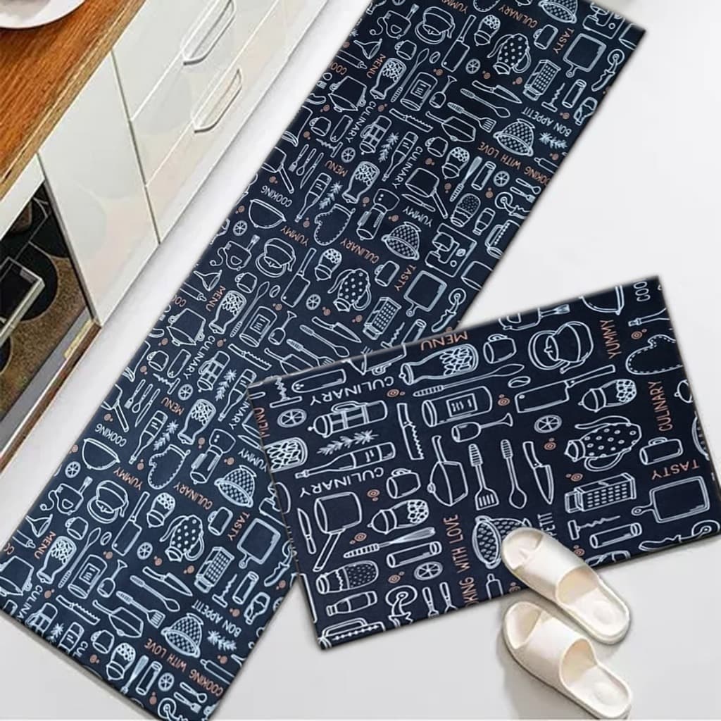 Kit Cozinha Jacquard 2 Peças Antiderrapante Passadeira 2,00m x 60cm e Tapete 50cm x 70cm