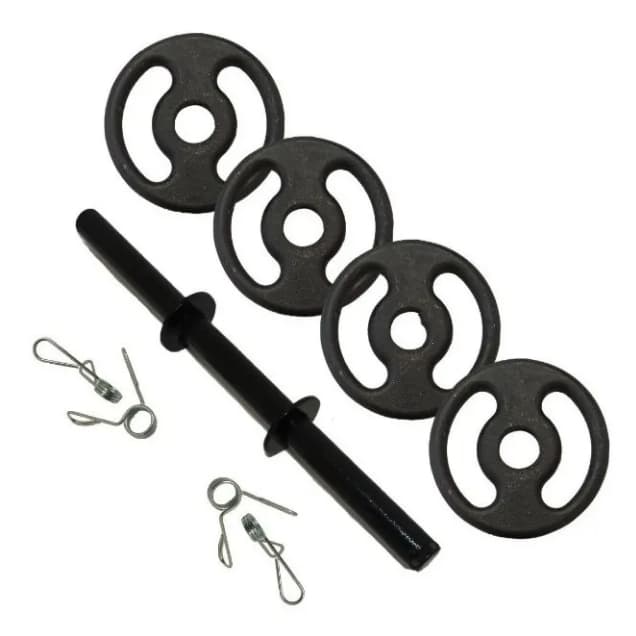kit Anilhas de Peso Pintadas Com Barras Halteres- KIT 1 BARRA + 2 PRESILHAS + 4 ANILHAS DE 2 KG Musculação Academia Força Vazadas Fitness Levantamento 8 kg