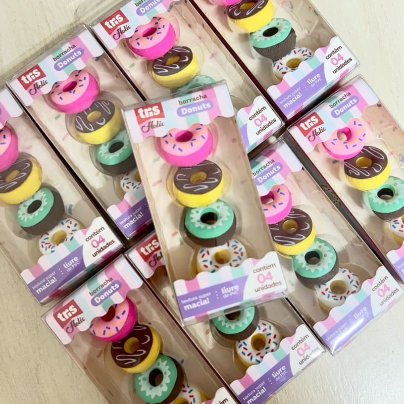 Kit 4 borracha donuts tris papelaria material escolar