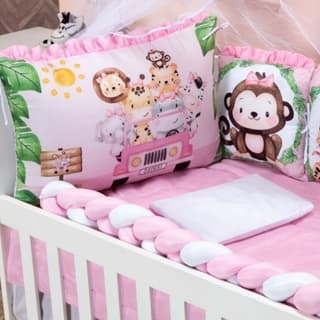 Kit de Berço Americano Safari Rosa  12 Peças Menina/Menino Completo Envio Imediato