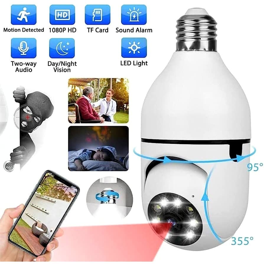Wifi Smart JORTAN Lampadas Espiã Câmera Panorâmica 360° Câmera Ip