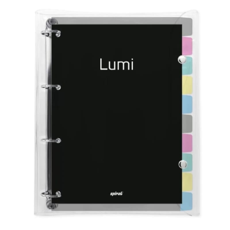 Fichário universitário, 4 argolas com 200 folhas, Lumi, Preto,Spiral Lumi - 1 UN