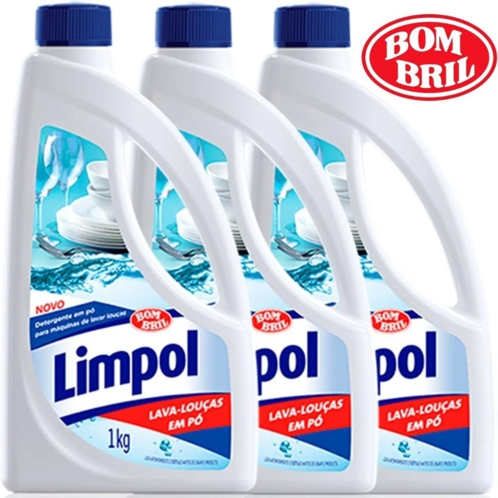 Kit 3 Sabão Lava Louças para Máquina em Pó Limpol 1 KG - Bombril
