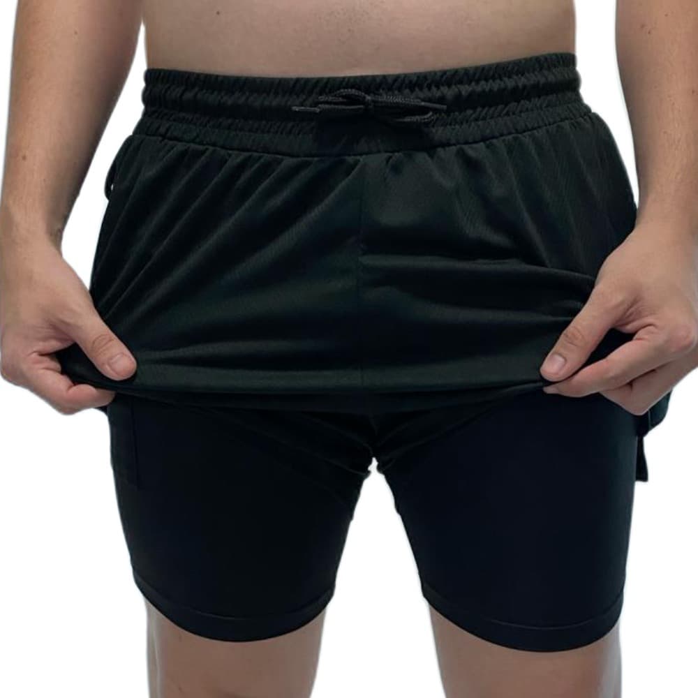 Bermuda Elastano 2 em 1 Shorts Academia Masculina Treino com Bolso Interno