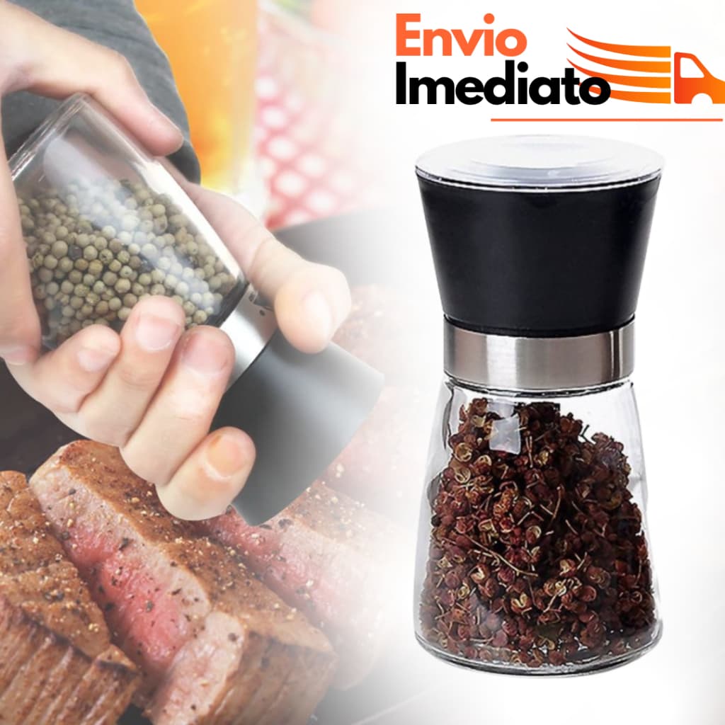 Moedor De Tempero com Regulador Sal Pimenta Porta Condimentos Especiarias De Vidro Premium
