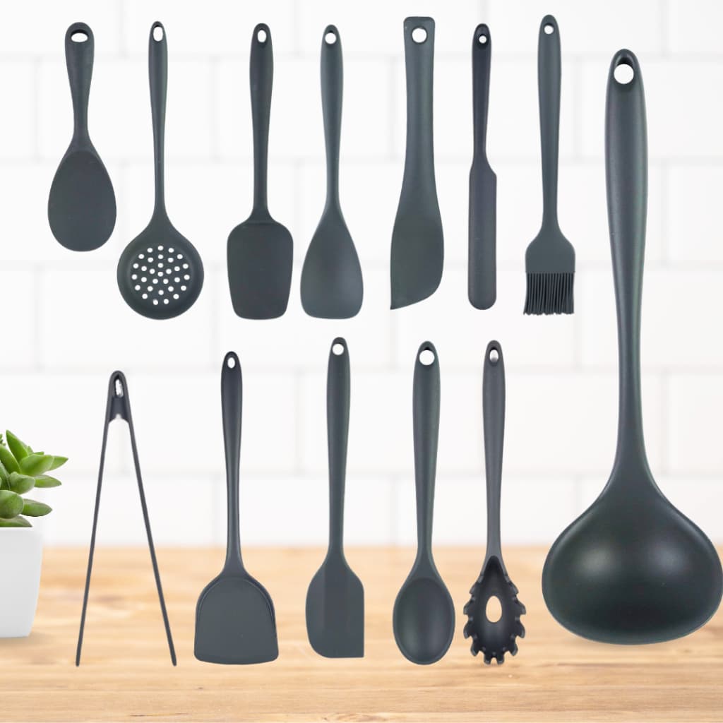 Utensílio Culinário de Silicone Concha Espumadeira Pá Pão Duro Pincel Colher Arroz Pegador Cor Cinza - TOP