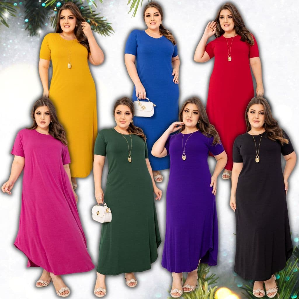 Vestidos Várias Cores Longo Liso Tubinho Fenda Plus Size