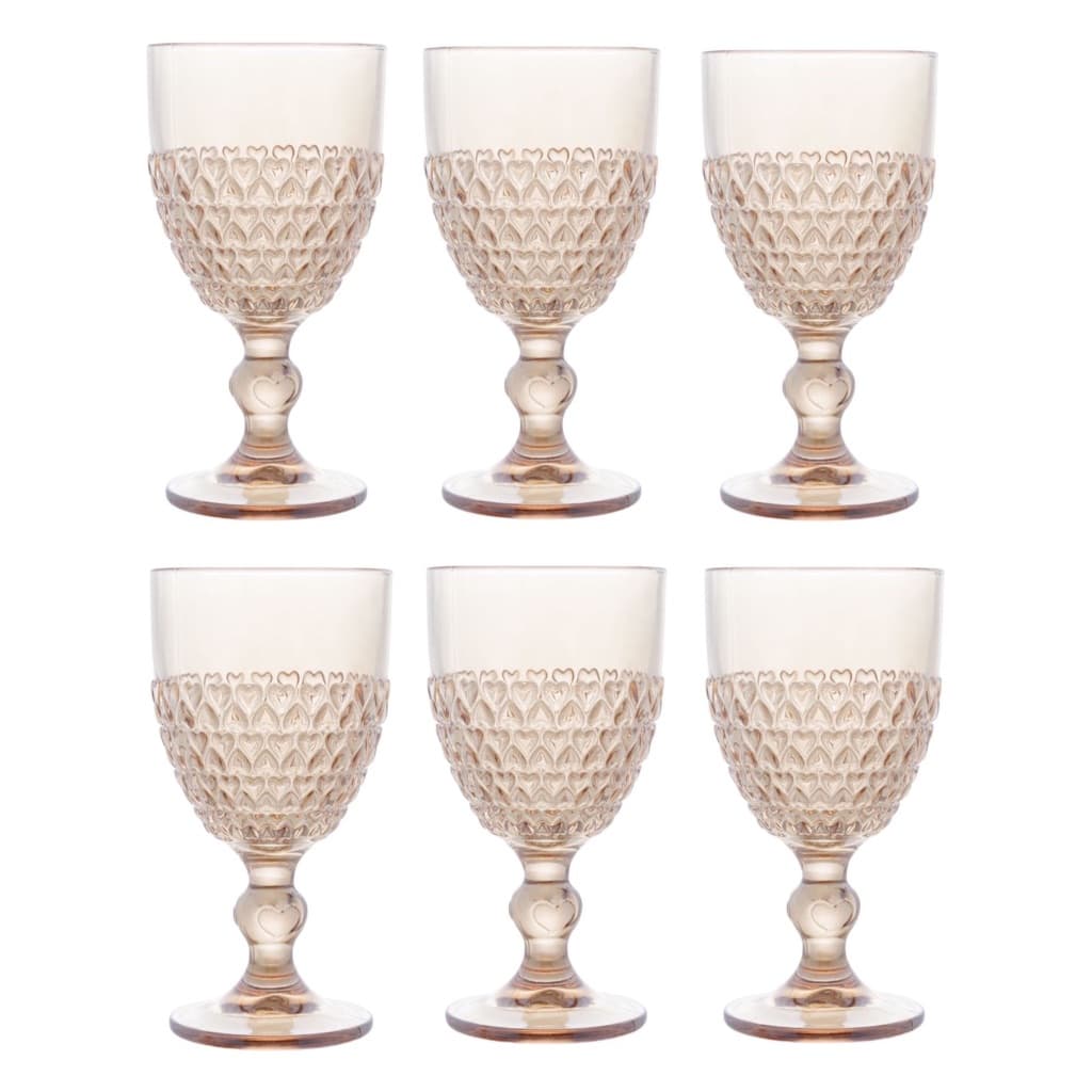 Jogo de taça de vidro coração âmbar dourada lyor com 6 peças de vidro cristal decorada kit conjunto taças de vinho água
