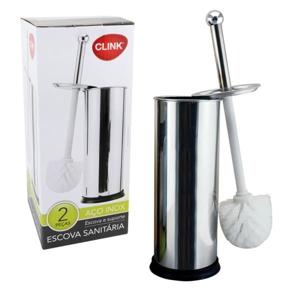Escova Sanitária Vaso Limpeza Higienização Em Aço Inox C/ Suporte Cabo Longo Moderno