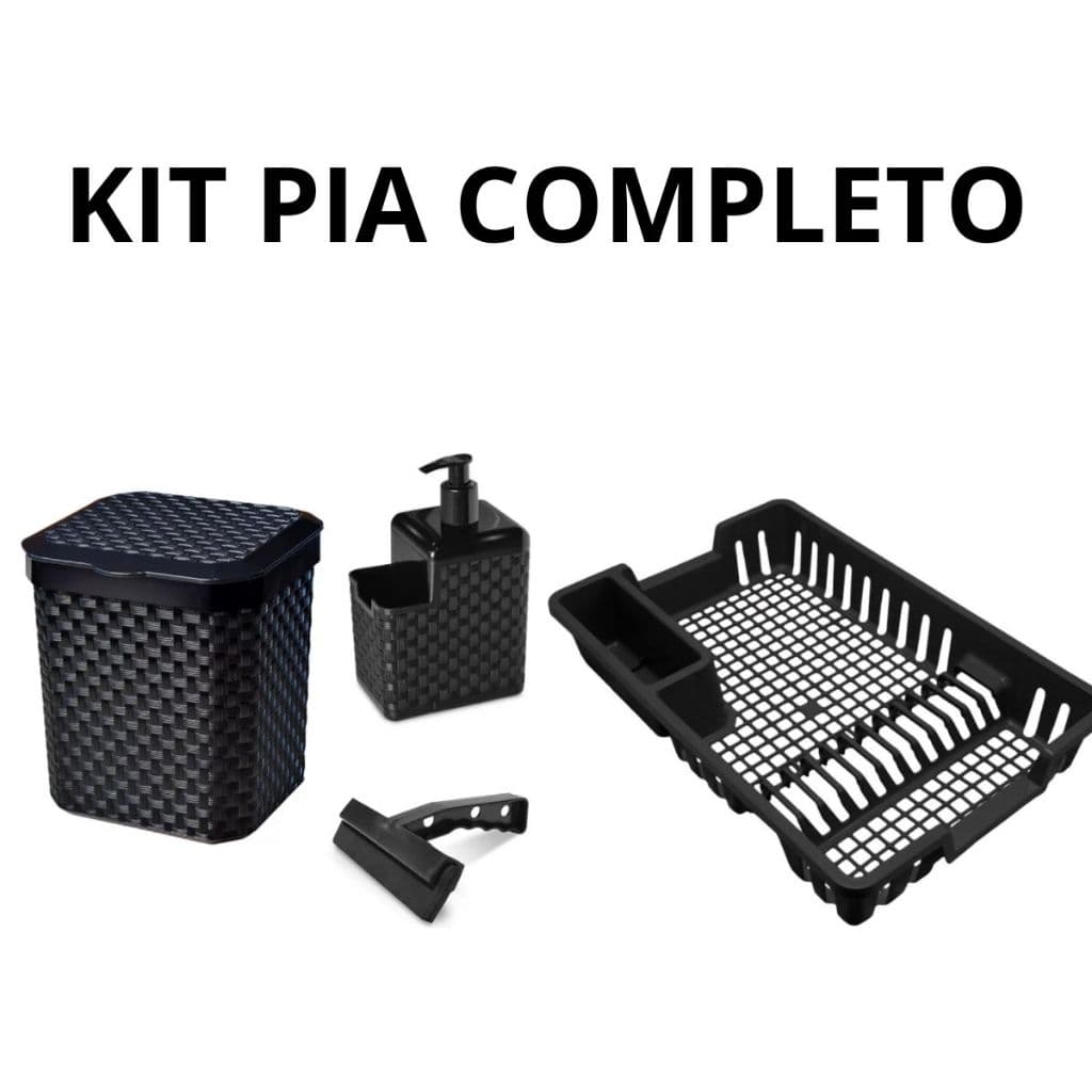Kit Cozinha Completa Escorredor De Louça + Lixeira de Pia 5 litros + Porta Detergente + Rodinho de Pia
