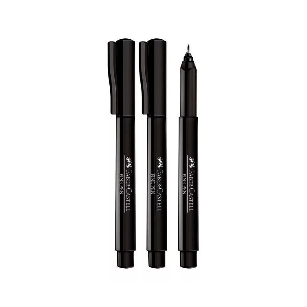 Caneta Faber Castell Fine Pen 0.4mm Preta Ponta Fina C/ 3 Un