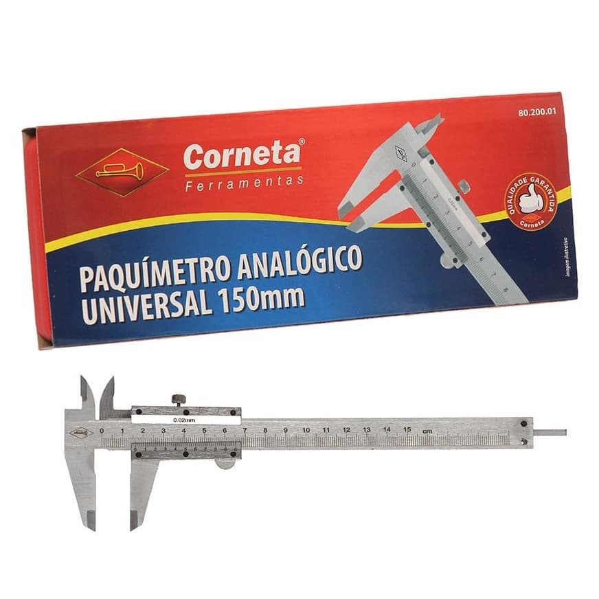 Paquímetro Universal Analógico Mecânico Manual 150 Mm Inox Com Estojo Corneta