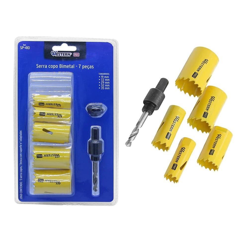 Jogo Kit Serra Copo Bimetal Ferro Aço Alumínio Madeira Plástico Com 7 Peças 19 a 35 Mm