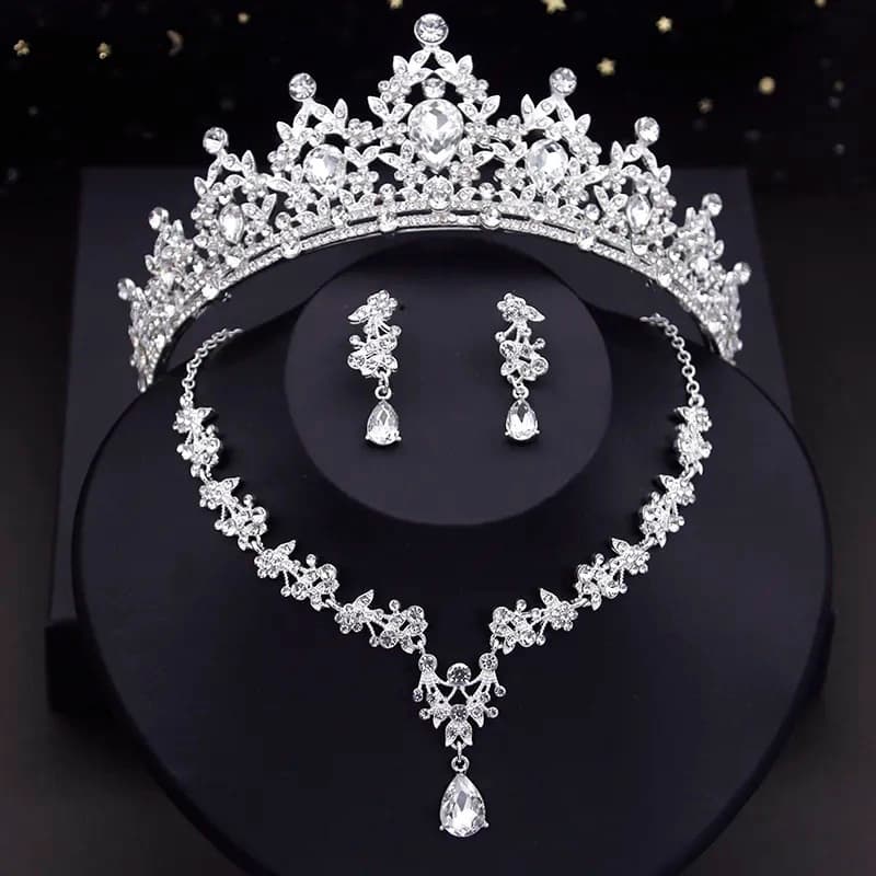 Kit Coroa Colar E Brinco Noiva Casamento Debutante Tiara K28