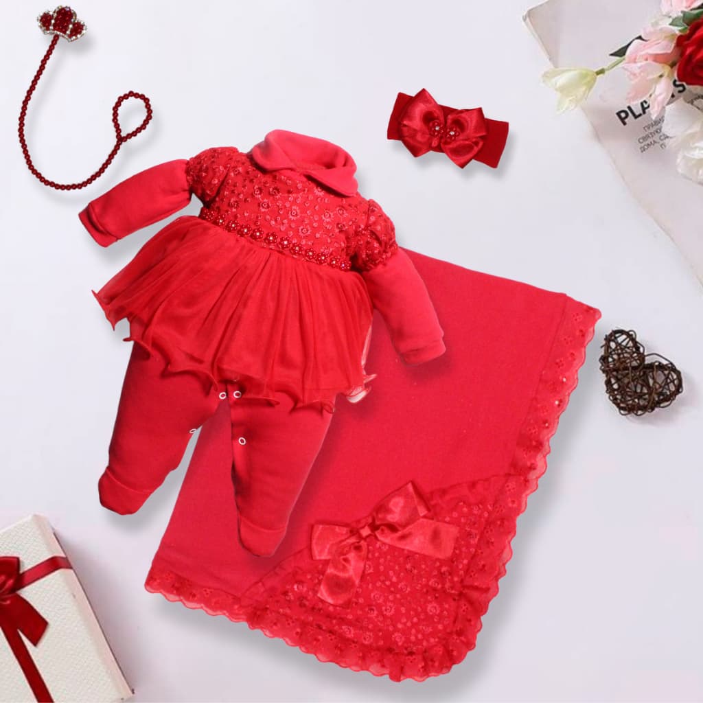 Saida Maternidade Princesa Bordado Renda Tule Pérola Menina FLOR