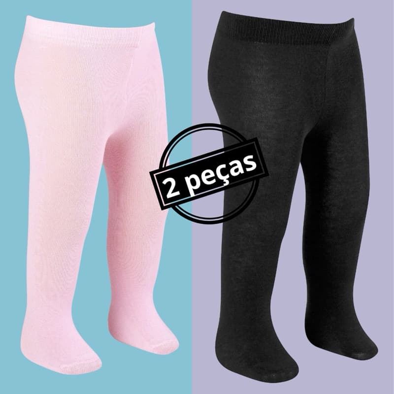 Kit 2 Meia Calça Bebê Algodão Grossinha para usar com vestido