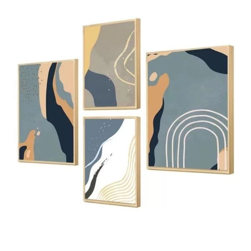 kit 4 Quadro moderno boho linhas retas formas verde sala