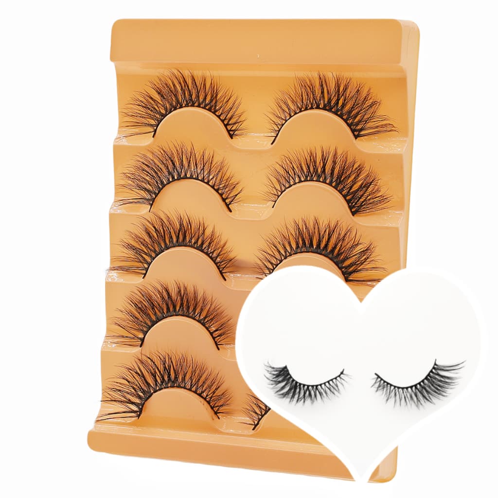3D Eye Enlargement, Natural False Eyelashes 12-15mm Natural Curly Fluffy Eyelashes 5 Pairs Set