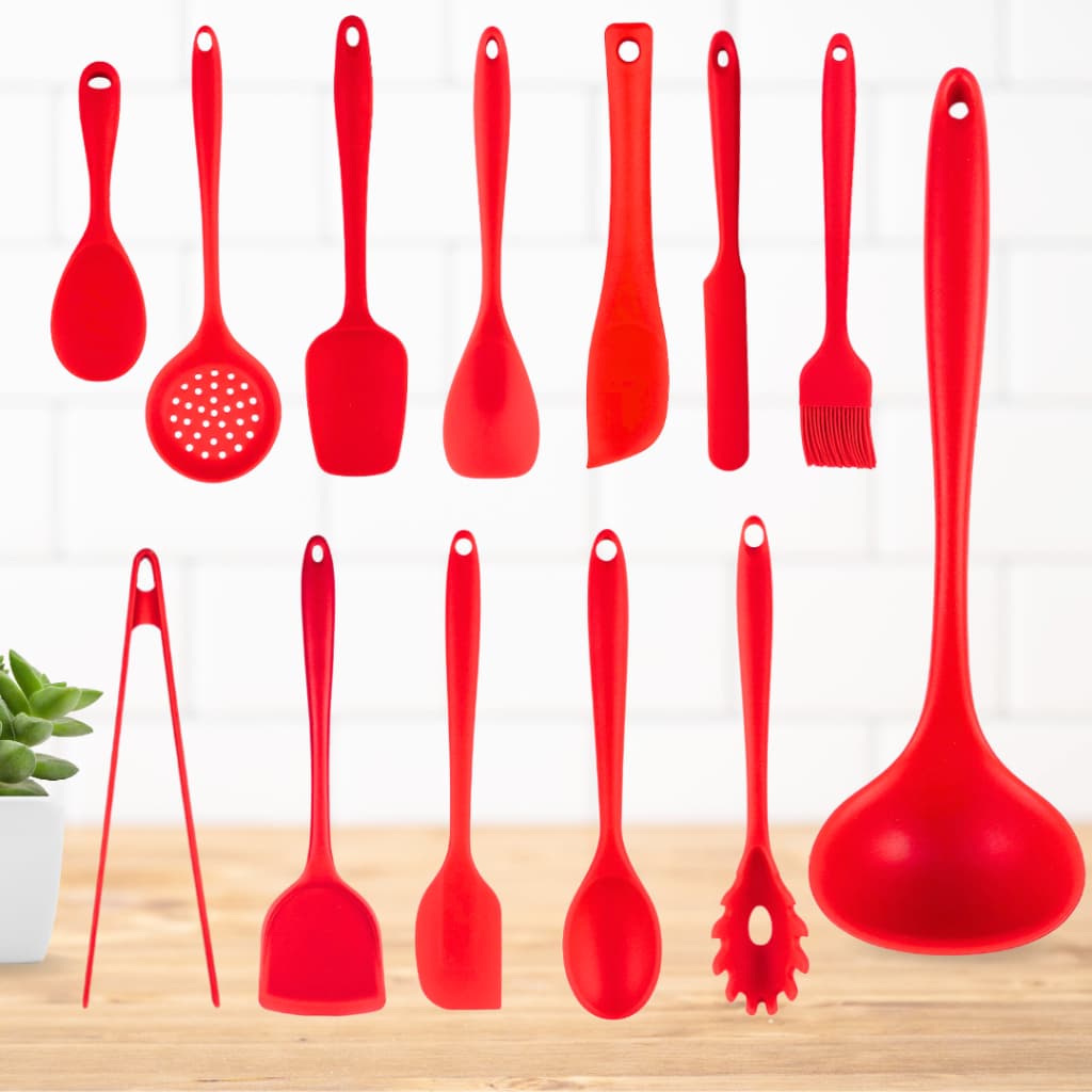 Utensílio Culinário de Silicone Concha Espumadeira Pegador Pá Pão Duro Pincel Cor Vermelha MIMI