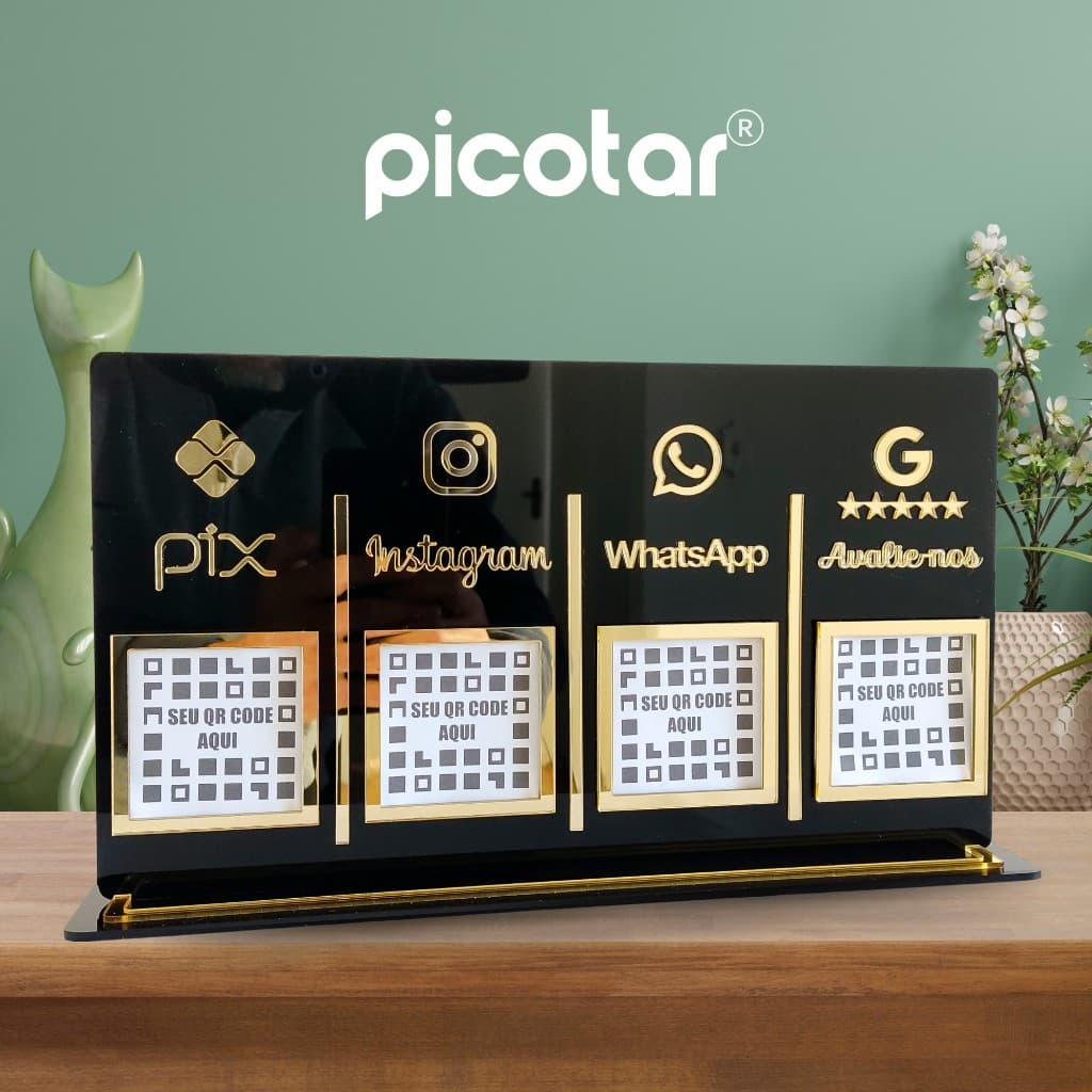 Placa Pix Acrílico com 4 QR Code, Display de Pagamento