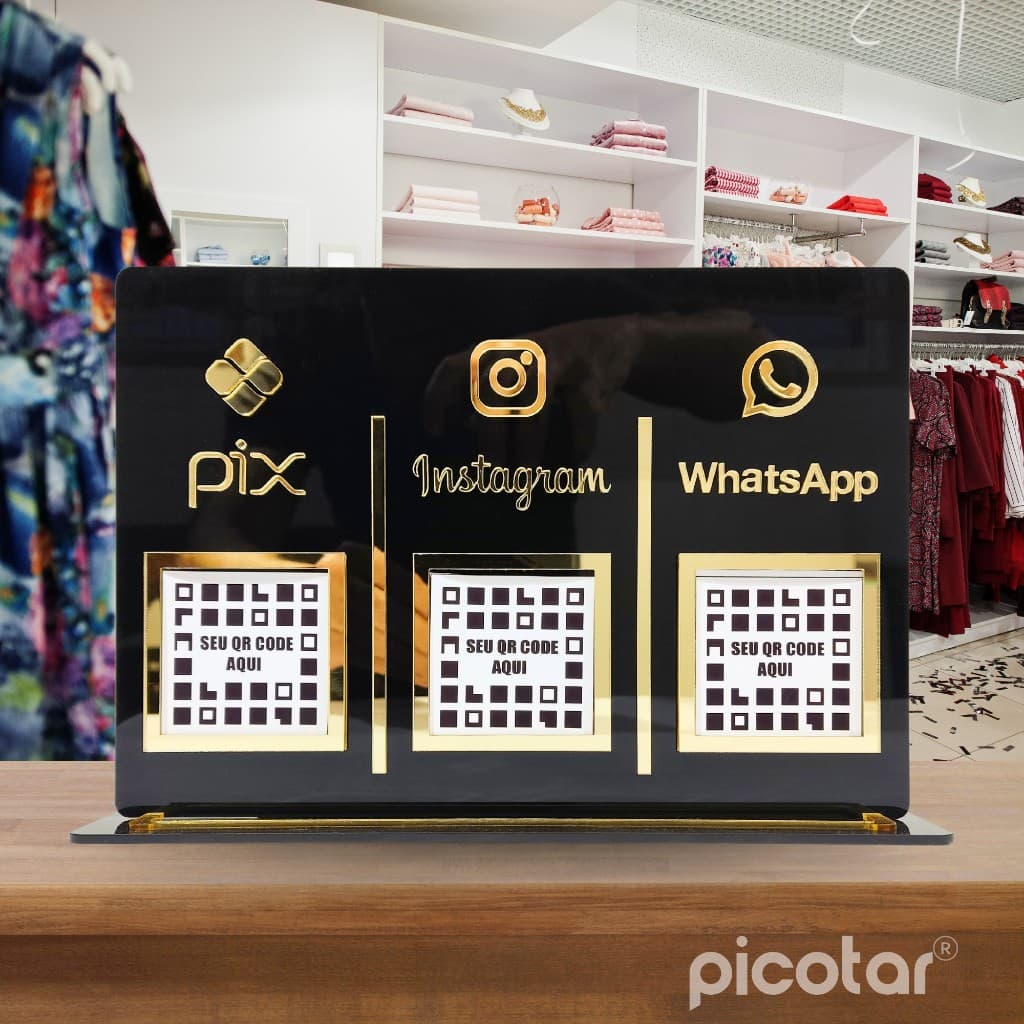 Placa Pix Acrílico  3 QR Code , Instagram e Whatsapp