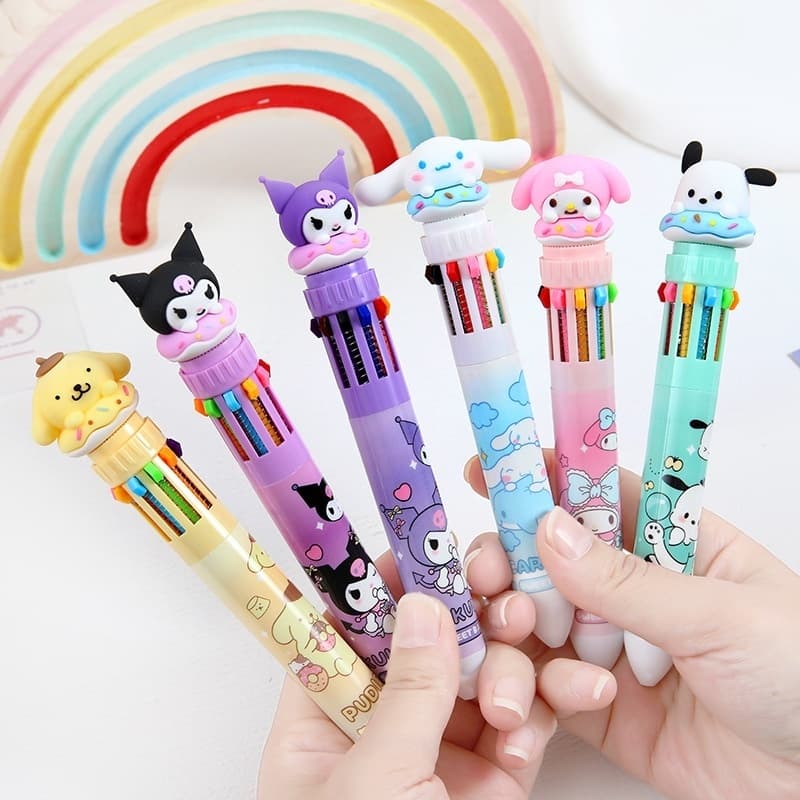 1 caneta 10 em 1 papelaria divertida 10 cores caneta kuromi  esferográfica multicolorida papelaria/escritório/escola ​