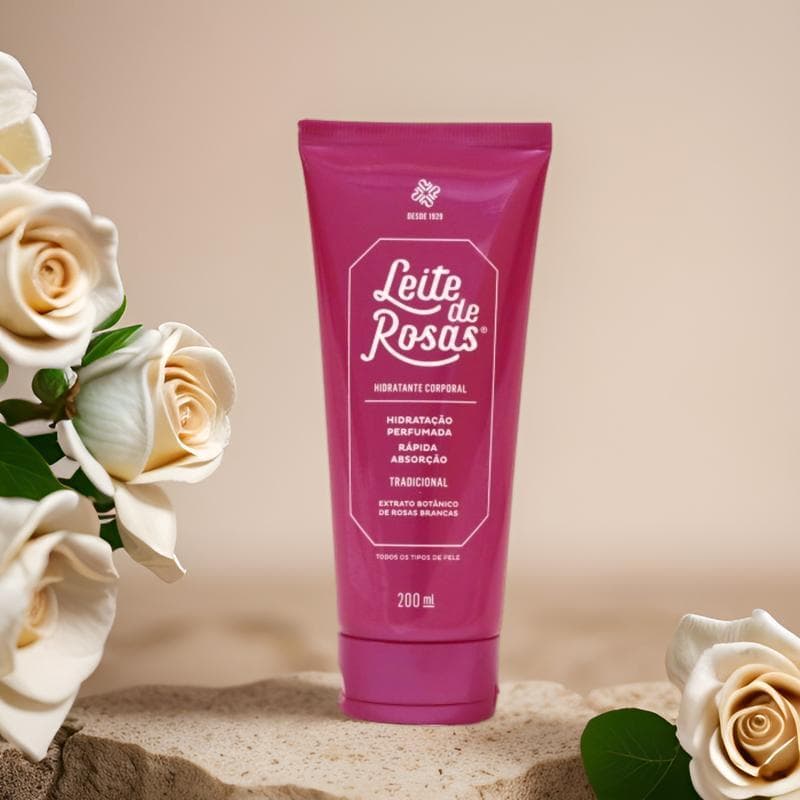 Creme Hidratante Corporal Leite de Rosas 200ml Tradicional Para Pele Seca E Sensível Fragrância Suave