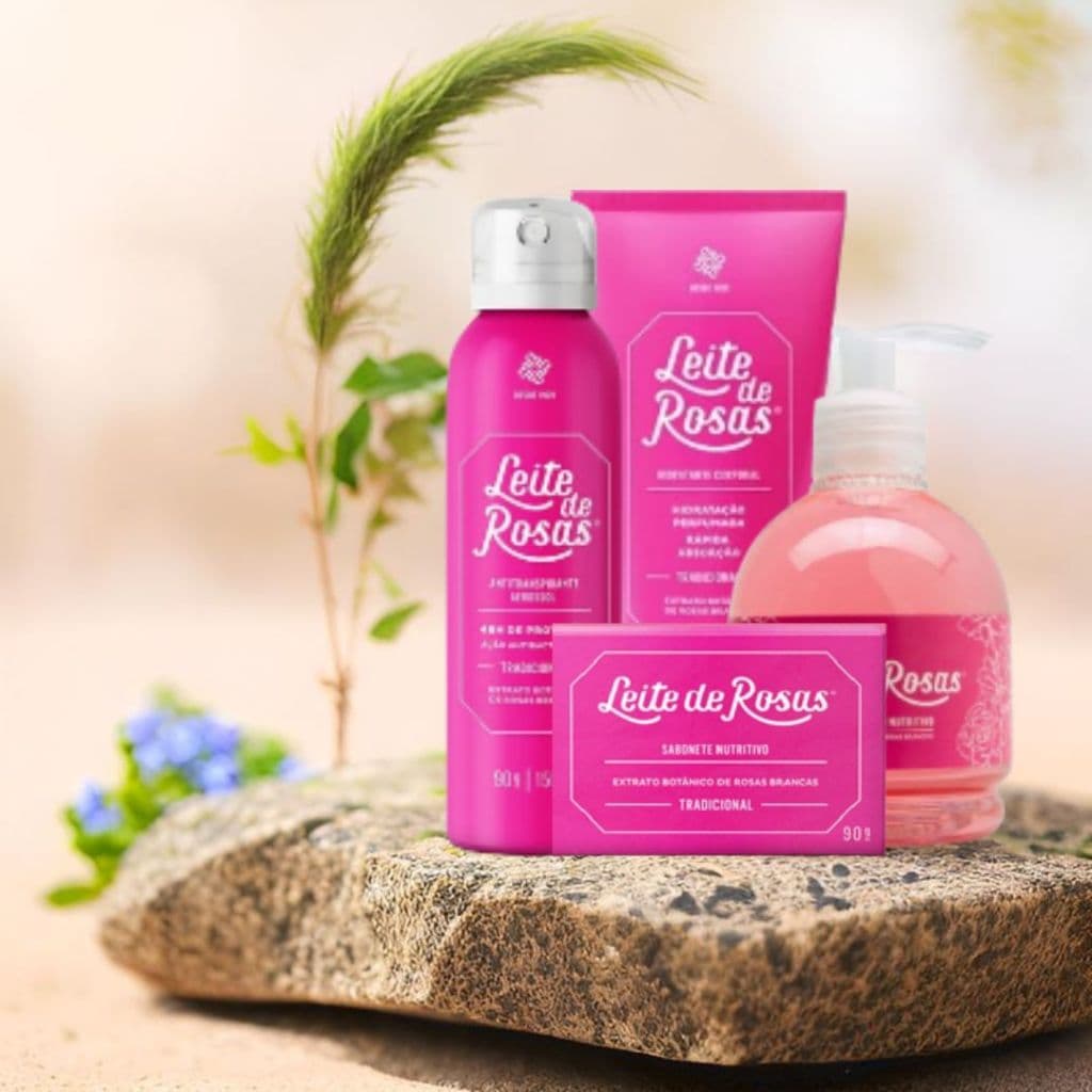Kit Leite De Rosas Sabonete Desodorante Hidratante E Sabonete Liquido Banho Premium